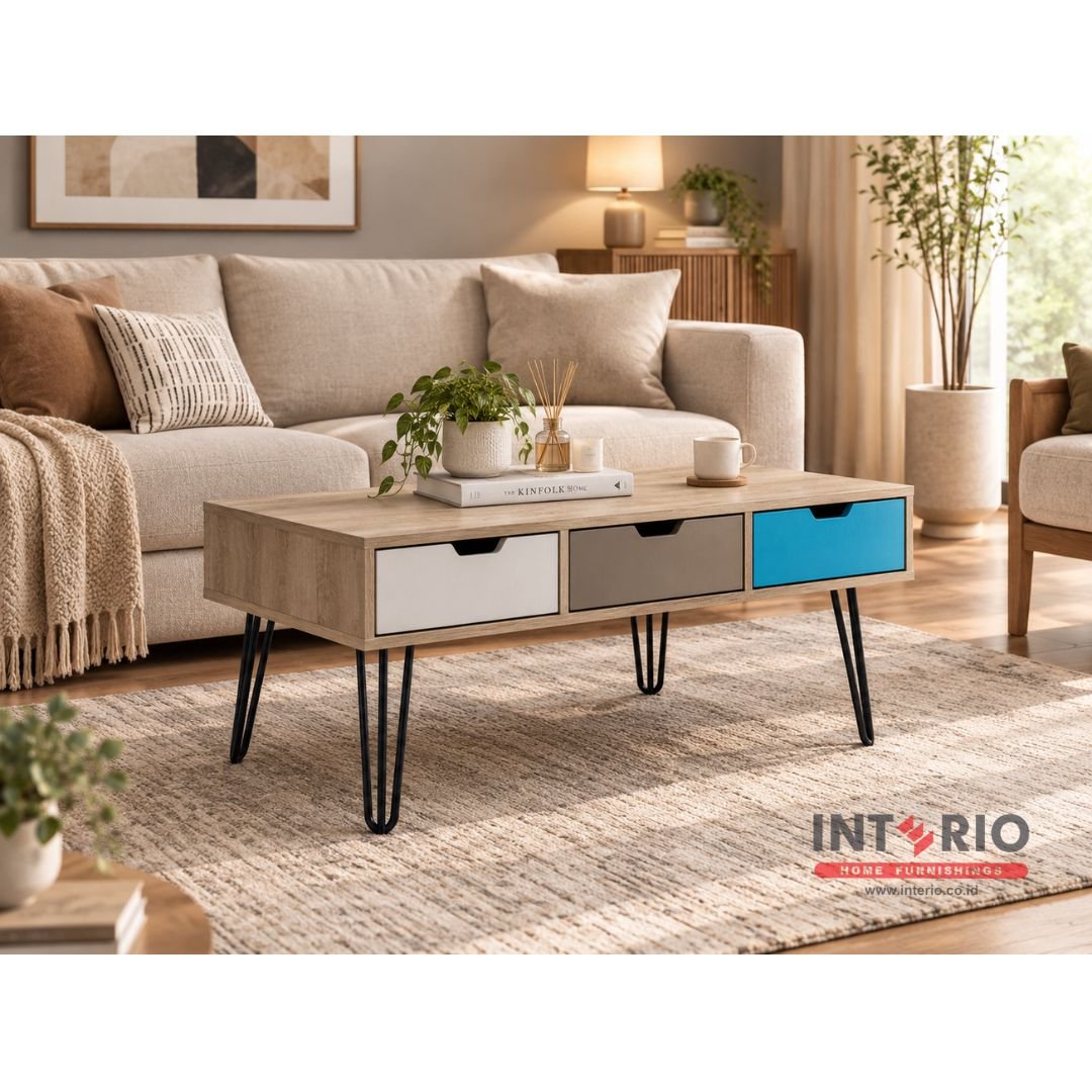 Meja Tamu Coffee Table Sonoma Oak Black Text 1012
